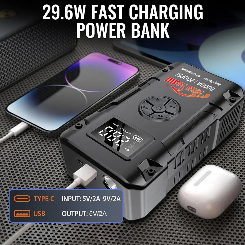ZYLO PowerBoost — 8000A Car Jump Starter & 200 PSI Air Compressor